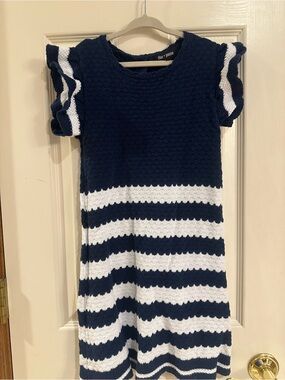 Navy & White Striped Knit Girls' Dress by Old Navy